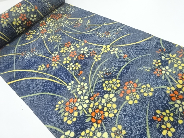 JAPANESE KIMONO / ANTIQUE BOLT FOR KIMONO / WOOL / FLORAL PLANTS